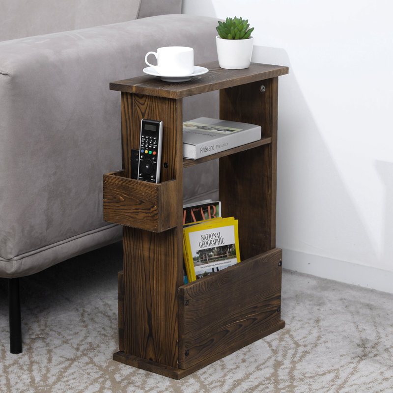 Hopedale Solid Wood Floor Shelf End Table with Storage Brown